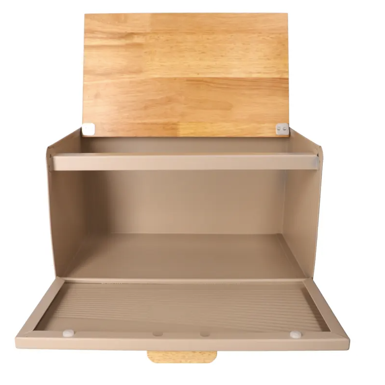 DANNY HOME – Boîte à Pain en Acier Inoxydable et Bois – 35,6 × 21,7 × 21 cm
