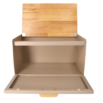 DANNY HOME – Boîte à Pain en Acier Inoxydable et Bois – 35,6 × 21,7 × 21 cm