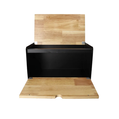 DANNY HOME – Boîte à Pain Noire en Acier Inoxydable et Bois – 35,6 × 21,7 × 20,9 cm