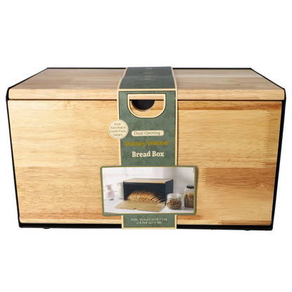 DANNY HOME – Boîte à Pain Noire en Acier Inoxydable et Bois – 35,6 × 21,7 × 20,9 cm