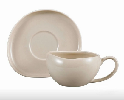 ALMINA WAVE BISCUIT – Service À Café Pour 6 Personnes, 12 Pièces : 6 Tasses (220 Ml) Et 6 Soucoupes Asymétriques
