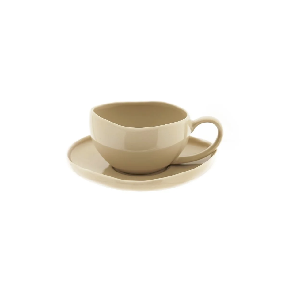 ALMINA WAVE BISCUIT – Service À Café Pour 6 Personnes, 12 Pièces : 6 Tasses (220 Ml) Et 6 Soucoupes Asymétriques