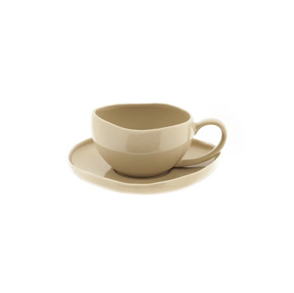 ALMINA WAVE BISCUIT – Service À Café Pour 6 Personnes, 12 Pièces : 6 Tasses (220 Ml) Et 6 Soucoupes Asymétriques