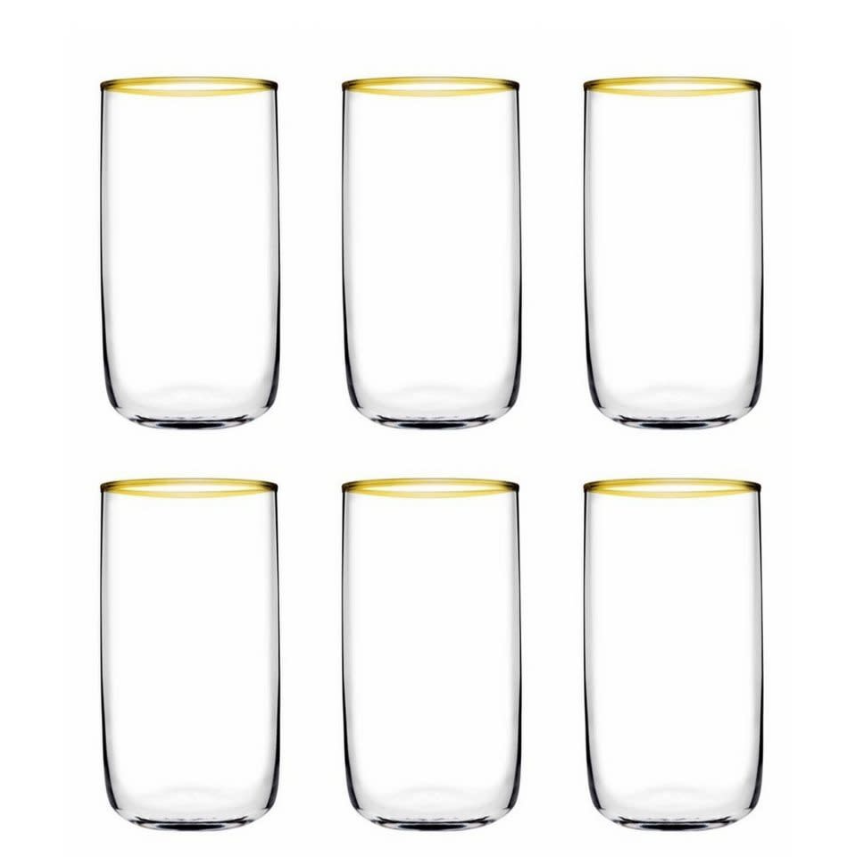 PASABAHÇE ICONIC – Set De 6 Verres Long Drink En Verre Avec Finition Dorée
