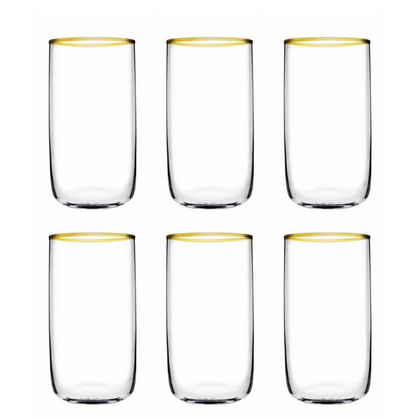 PASABAHÇE ICONIC – Set De 6 Verres Long Drink En Verre Avec Finition Dorée