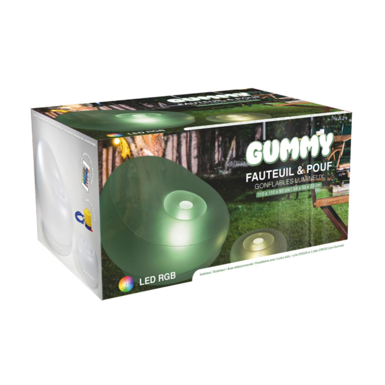 Gummy Fauteuil & Pouf Gonflables avec Éclairage LED RGB