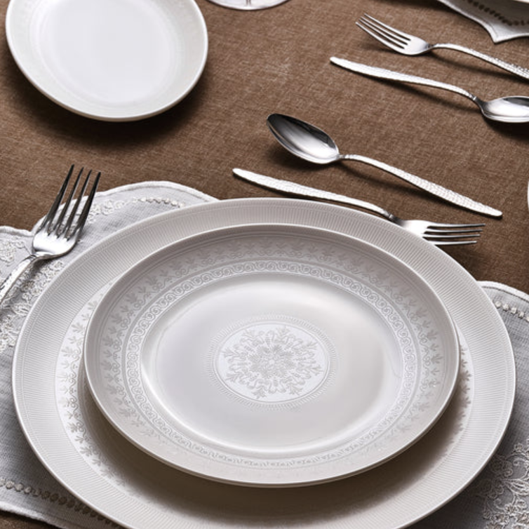 KARACA FOREVER BONE ARTISTE – Service De Table À Motifs Gris Pour 12 Personnes, 53 Pièces