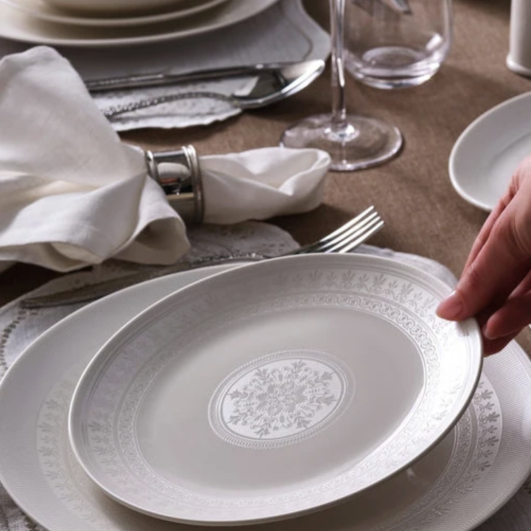 KARACA FOREVER BONE ARTISTE – Service De Table À Motifs Gris Pour 12 Personnes, 53 Pièces