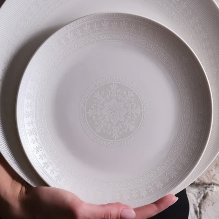 KARACA FOREVER BONE ARTISTE – Service De Table À Motifs Gris Pour 12 Personnes, 53 Pièces