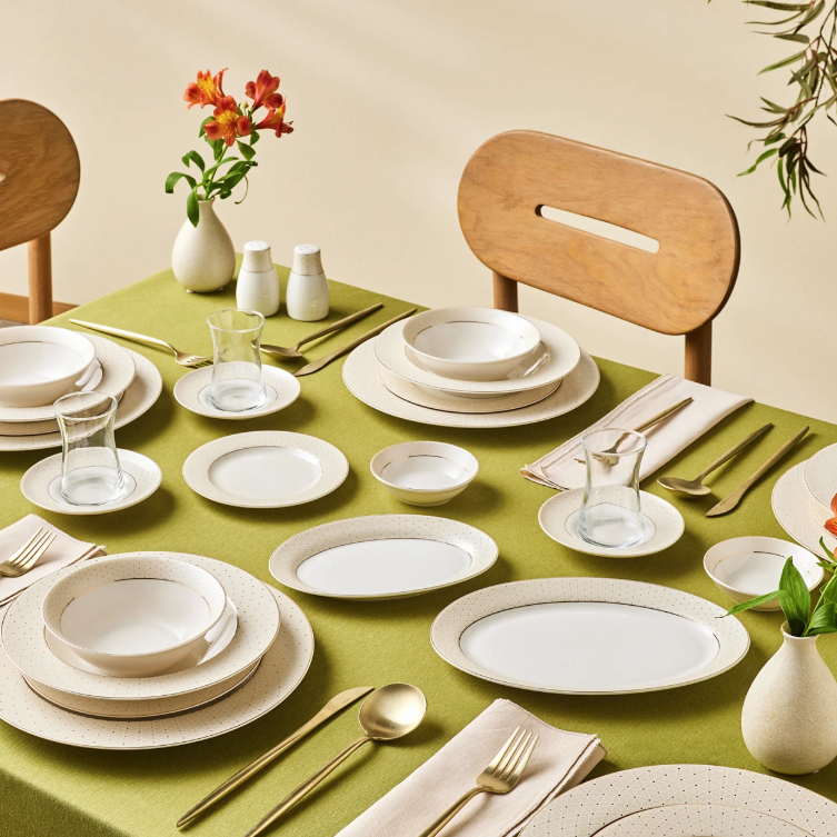 KARACA ELEGANCE BONE ALESSA – Service De Table Et De Petit-Déjeuner Pour 8 Personnes, 60 Pièces