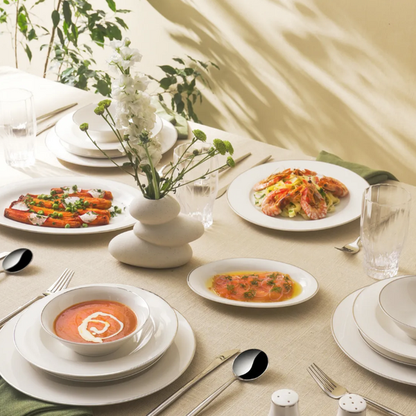 KARACA LEXI – Service De Table En Bone China Blanc Avec Détails Platine Pour 12 Personnes, 56 Pièces