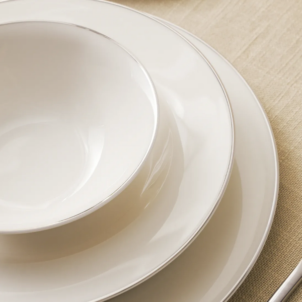 KARACA LEXI – Service De Table En Bone China Blanc Avec Détails Platine Pour 12 Personnes, 56 Pièces