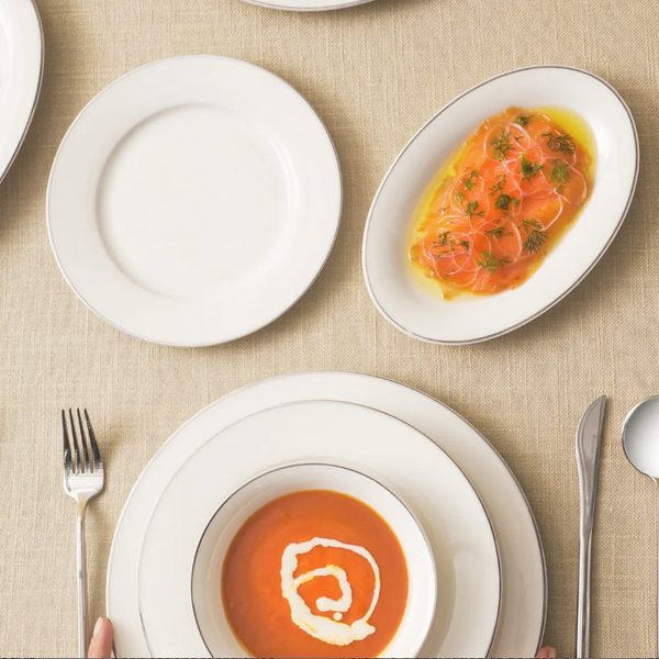 KARACA LEXI – Service De Table En Bone China Blanc Avec Détails Platine Pour 12 Personnes, 56 Pièces