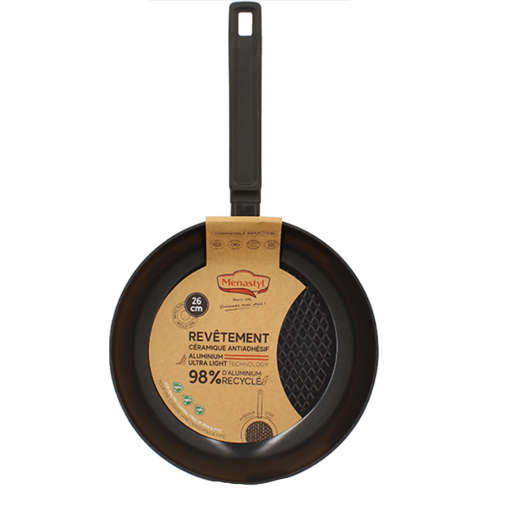 MENASTYL FIRST – Poêle En Aluminium Noir, Compatible Induction, 26 Cm