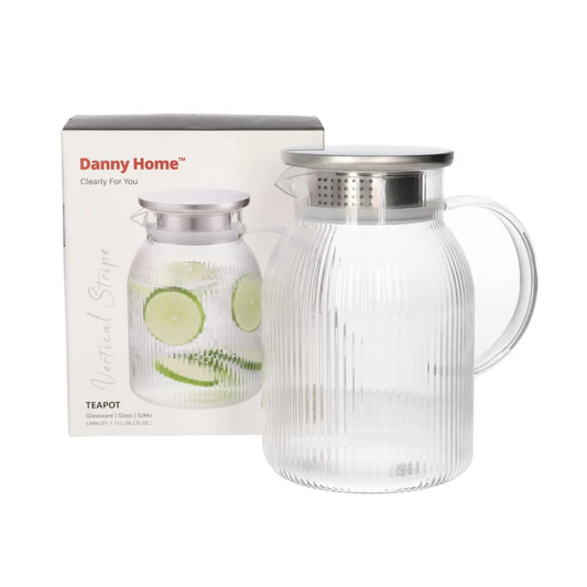 Danny Home – Théière en Verre Strié Avec Filtre en Acier Inoxydable – 1,9 L