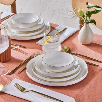 KARACA STREAM BONE SATURN – Service De Table Avec Détails Dorés Pour 6 Personnes, 24 Pièces