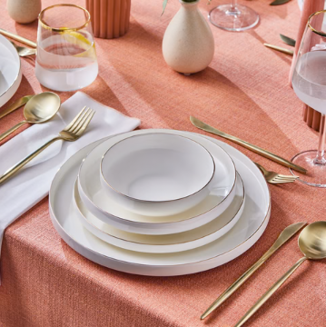 KARACA STREAM BONE SATURN – Service De Table Avec Détails Dorés Pour 6 Personnes, 24 Pièces