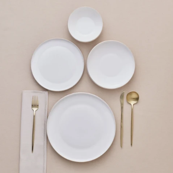 KARACA STREAM BONE SATURN – Service De Table Avec Détails Dorés Pour 6 Personnes, 24 Pièces