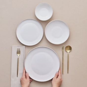 KARACA STREAM BONE SATURN – Service De Table Avec Détails Dorés Pour 6 Personnes, 24 Pièces
