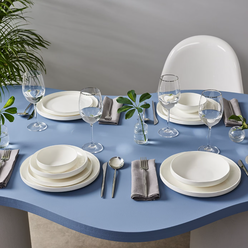 KARACA STREAM BONE SATURN – Service De Table Blanc Pour 6 Personnes, 24 Pièces
