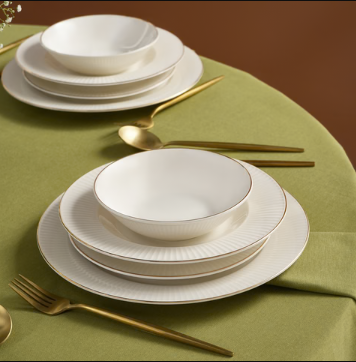 KARACA STREAM BONE CHINA MASSIMO – Service De Table Avec Détails Dorés Pour 6 Personnes, 24 Pièces