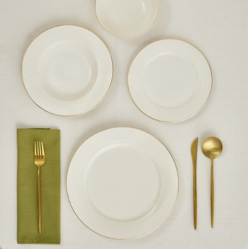 KARACA STREAM BONE CHINA MASSIMO – Service De Table Avec Détails Dorés Pour 6 Personnes, 24 Pièces