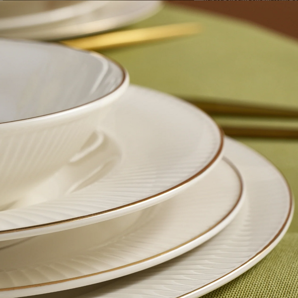 KARACA STREAM BONE CHINA MASSIMO – Service De Table Avec Détails Dorés Pour 6 Personnes, 24 Pièces