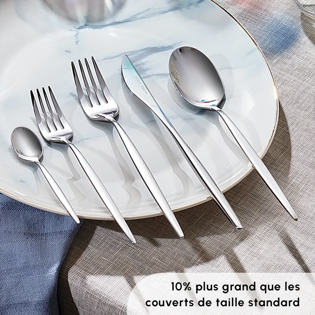 KARACA LIZBON – Ménagère En Acier Inoxydable Pour 12 Personnes, 60 Pièces, Finition Platine