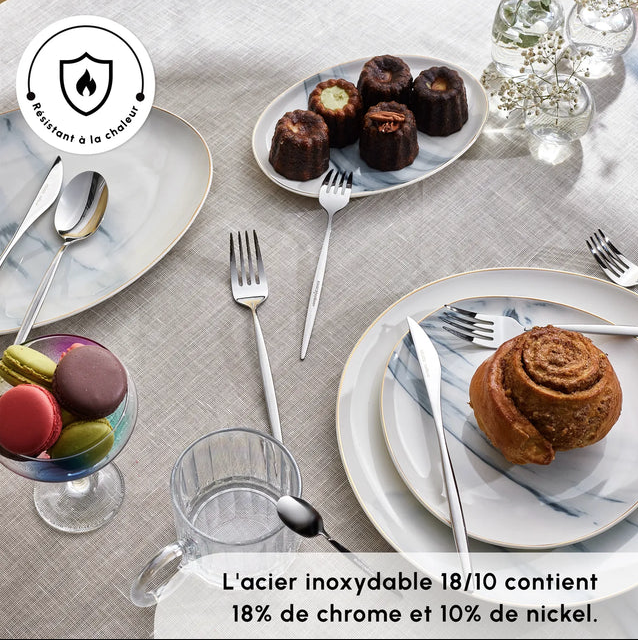 KARACA LIZBON – Ménagère En Acier Inoxydable Pour 12 Personnes, 60 Pièces, Finition Platine