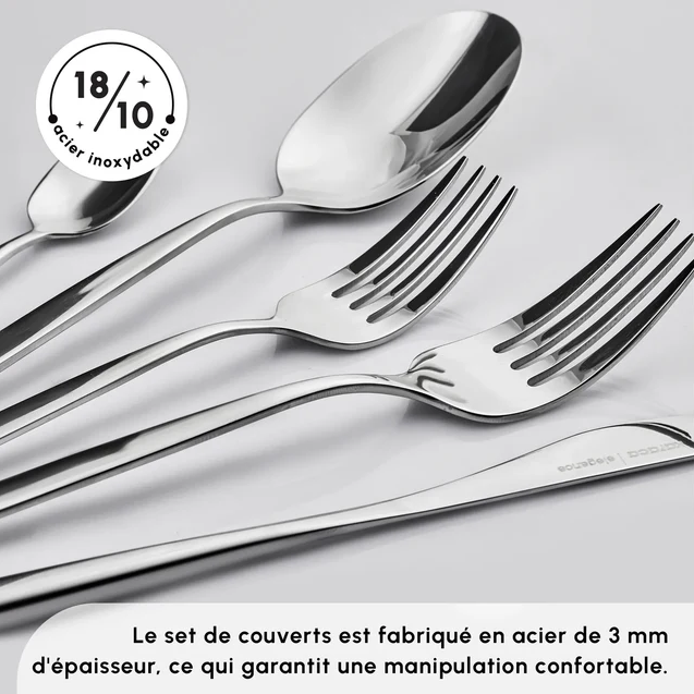 KARACA LIZBON – Ménagère En Acier Inoxydable Pour 12 Personnes, 60 Pièces, Finition Platine