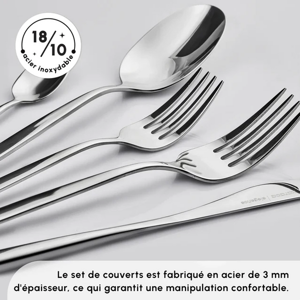 KARACA LIZBON – Ménagère En Acier Inoxydable Pour 12 Personnes, 60 Pièces, Finition Platine
