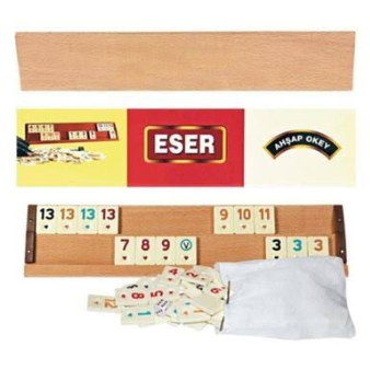 ESER – Jeu de Rummikub en Bois avec Chevalets et Sac de Rangement-ESER Ahşap Okey Takımı – Istakalı ve Taşlı