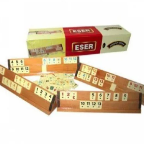 ESER – Jeu de Rummikub en Bois avec Chevalets et Sac de Rangement-ESER Ahşap Okey Takımı – Istakalı ve Taşlı