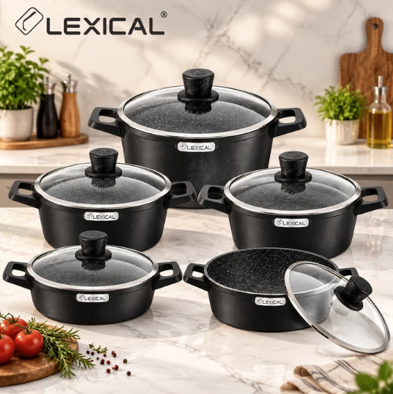 LEXICAL ECO SMART SERIES – Batterie De Cuisine En Aluminium Noire, Compatible Induction, 10 Pièces Image principale du produit