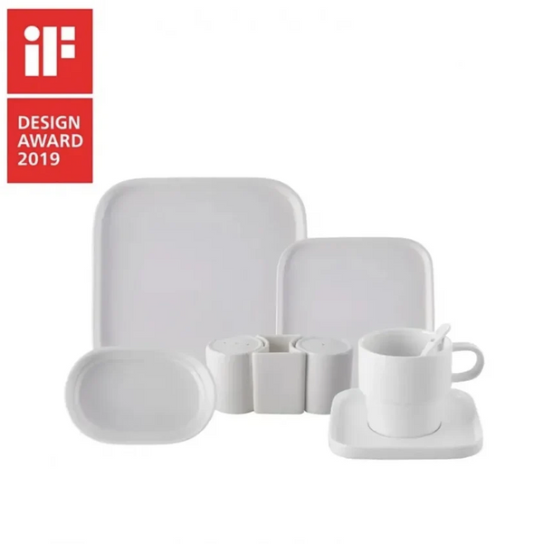KARACA STREAM PURE STREAM BONE CHINA CUBIQUE – Service De Table Blanc Pour 6 Personnes, 35 Pièces