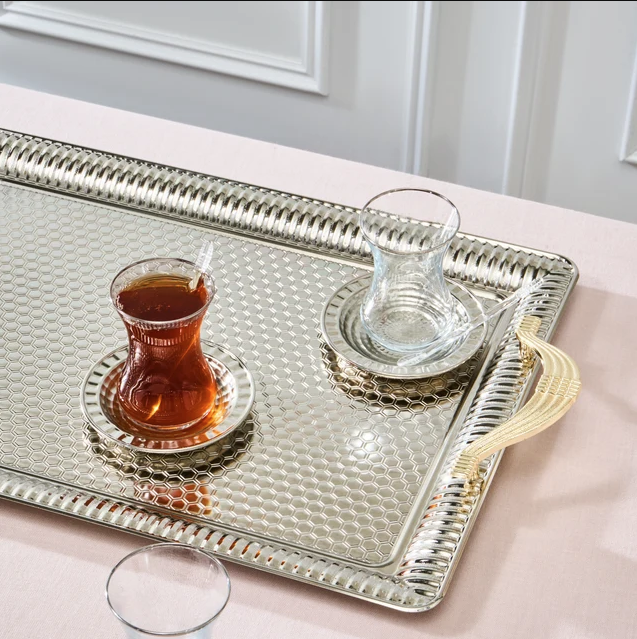 KARACA NEHİR – Service À Thé, 19 Pièces : Plateau 52 × 32 Cm, Verres À Thé 130 Ml Et Cuillères À Thé
