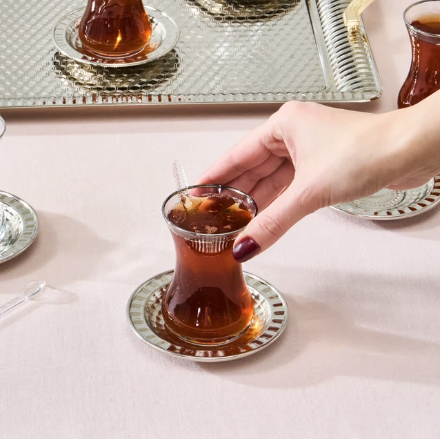 KARACA NEHİR – Service À Thé, 19 Pièces : Plateau 52 × 32 Cm, Verres À Thé 130 Ml Et Cuillères À Thé