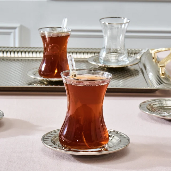 KARACA NEHİR – Service À Thé, 19 Pièces : Plateau 52 × 32 Cm, Verres À Thé 130 Ml Et Cuillères À Thé