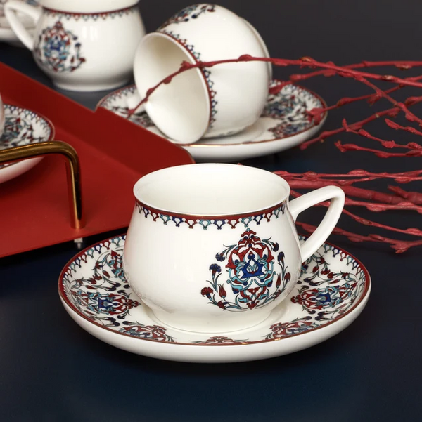 KARACA NAKKAŞ – Service À Café Pour 6 Personnes, 12 Pièces : 6 Tasses À Café Et 6 Soucoupes