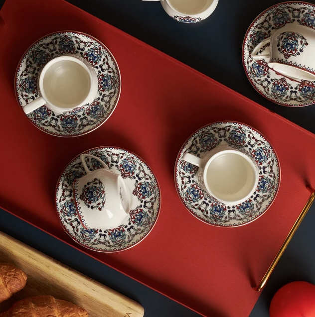 KARACA NAKKAŞ – Service À Café Pour 6 Personnes, 12 Pièces : 6 Tasses À Café Et 6 Soucoupes