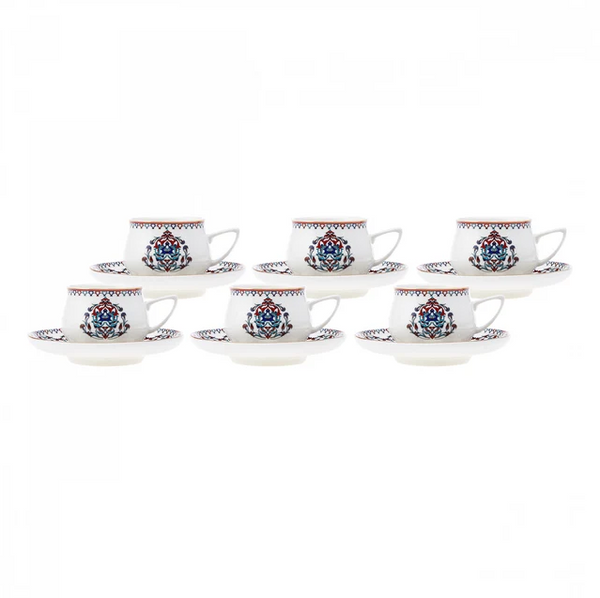 KARACA NAKKAŞ – Service À Café Pour 6 Personnes, 12 Pièces : 6 Tasses À Café Et 6 Soucoupes