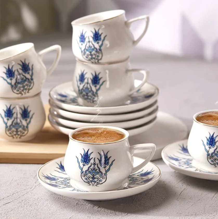 KARACA İZNİK YENİ FORM – Service À Café Pour 6 Personnes, 12 Pièces : 6 Tasses À Café (100 Ml) Et 6 Soucoupes