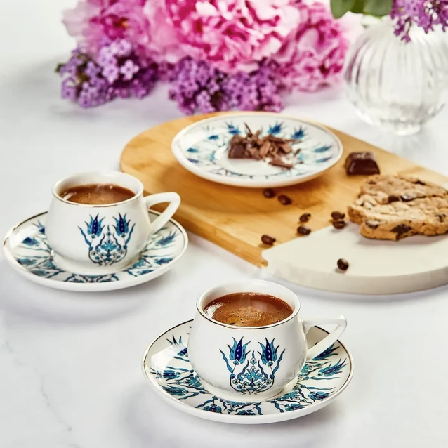 KARACA İZNİK YENİ FORM – Service À Café Pour 6 Personnes, 12 Pièces : 6 Tasses À Café (100 Ml) Et 6 Soucoupes