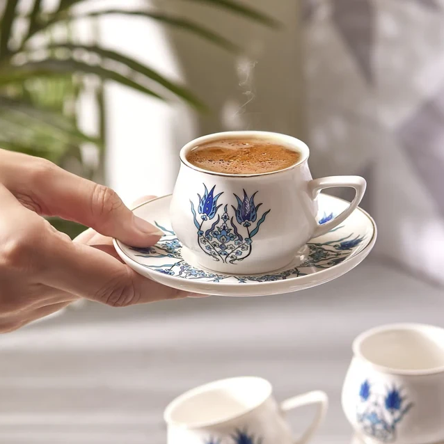 KARACA İZNİK YENİ FORM – Service À Café Pour 6 Personnes, 12 Pièces : 6 Tasses À Café (100 Ml) Et 6 Soucoupes