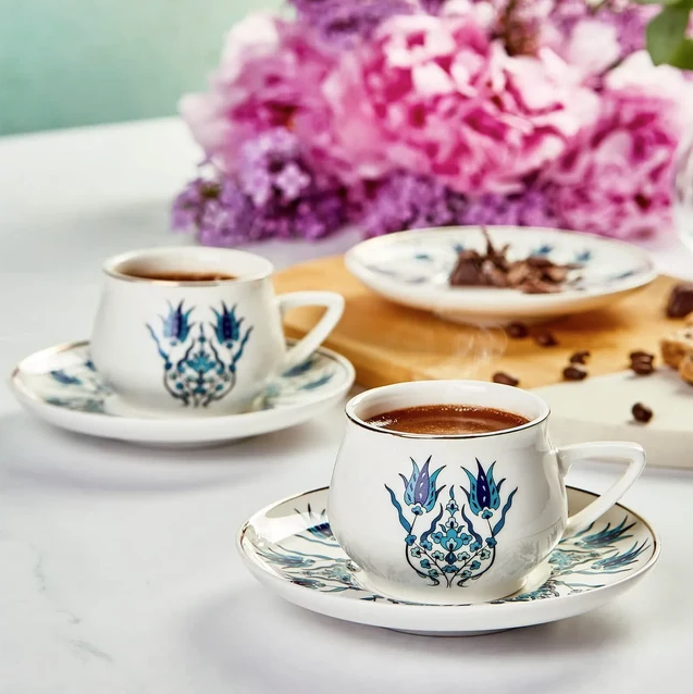 KARACA İZNİK YENİ FORM – Service À Café Pour 6 Personnes, 12 Pièces : 6 Tasses À Café (100 Ml) Et 6 Soucoupes