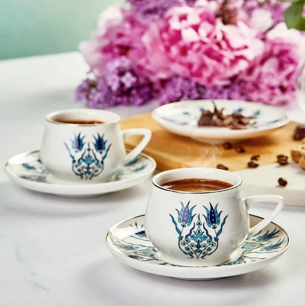 KARACA İZNİK YENİ FORM – Service À Café Pour 6 Personnes, 12 Pièces : 6 Tasses À Café (100 Ml) Et 6 Soucoupes