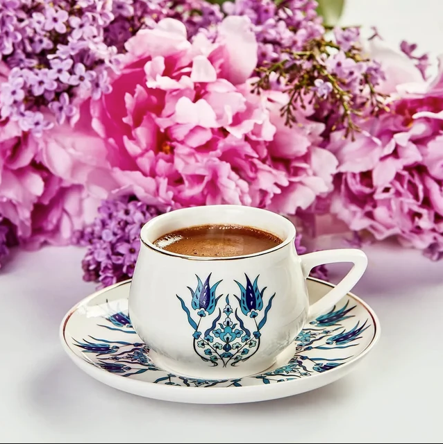KARACA İZNİK YENİ FORM – Service À Café Pour 6 Personnes, 12 Pièces : 6 Tasses À Café (100 Ml) Et 6 Soucoupes