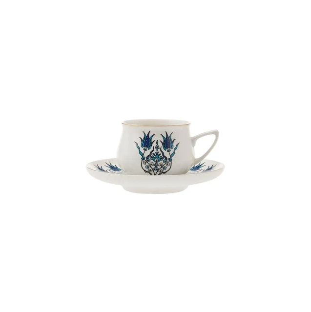 KARACA İZNİK YENİ FORM – Service À Café Pour 6 Personnes, 12 Pièces : 6 Tasses À Café (100 Ml) Et 6 Soucoupes