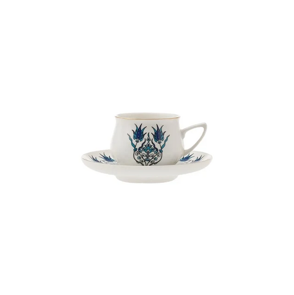 KARACA İZNİK YENİ FORM – Service À Café Pour 6 Personnes, 12 Pièces : 6 Tasses À Café (100 Ml) Et 6 Soucoupes