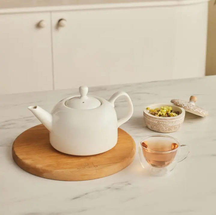 KARACA POCELINOX – Service À Thé En Porcelaine, Théière Inférieure 1 L Et Théière Supérieure 2 L